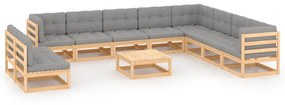 Set mobilier de gradina cu perne, 11 piese, lemn masiv de pin Maro, 1, Da