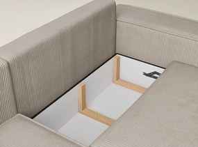 Colțar bej extensibil/cu spațiu de depozitare cu tapițerie din catifea reiată (cu colț pe partea stângă/în formă de ”L”) Tonga – Maison de Rêve