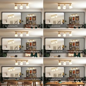 HOMCOM Candelabru de tavan cu 3 puncte de lumină reglabile la 90° și socluri E27, culoare lemn | Aosom Romania