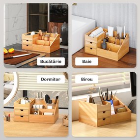 HOMCOM Organizator Birou cu 2 Sertare și 7 Compartimente din Bambus 33x20.5x15.5 cm | Aosom Romania