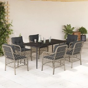 vidaXL Set mobilier de grădină cu perne, 7 piese gri deschis poliratan