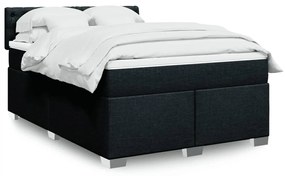 vidaXL Pat box spring cu saltea, negru, 140x190 cm, textil