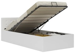 vidaXL Cadru pat hidraulic cu ladă, alb, 90 x 200 cm, piele ecologică