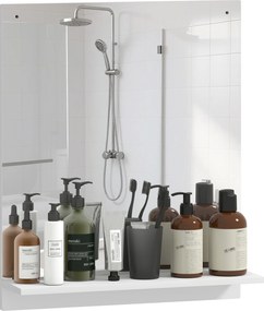 HOMCOM Oglindă de baie 50 x 60 cm, oglindă de perete cu raft, pentru intrare, hol, alb | Aosom Romania