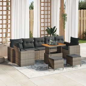 vidaXL Set de canapele pentru grădină 10 pcs Gri poliratan