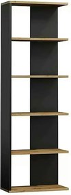 Biblioteca CORNER, negru/stejar wotan, PAL, 60x25x170 cm