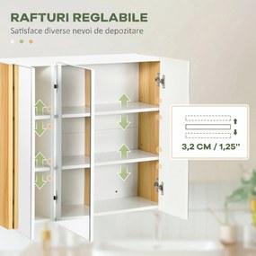 Dulap pentru medicamente montat pe perete, dulap cu oglinda pentru baie cu 3 usi si rafturi de depozitare reglabile, alb Kleankin | Aosom Romania
