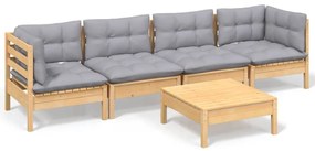 3096153 vidaXL Set mobilier grădină cu perne gri, 5 piese, lemn masiv de pin