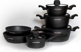 Set de vase de gătit cu inducție Royalty Line® T010 negru- Set de vase de 10 piese - Cu mâner din silicon - toate sursele de căldură - Negru