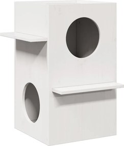vidaXL Casă pentru pisici albă 43x43x60 cm din lemn masiv de pin