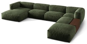 Colțar modular verde cu tapițerie din catifea (cu colț pe partea dreaptă/în formă de "U") Martina – Micadoni