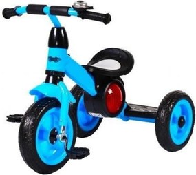 Tricicleta cu pedale NOVOKIDS™ Bonphire ,cu melodii si lumini, max 20 kg, roti din spuma cauciucata, cadru metalic, dimensiuni 68X45X47 cm, Albastru