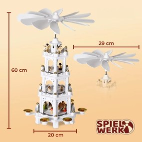 Piramidă de Crăciun MERRY, 60x20x20cm, albă Spielwerk
