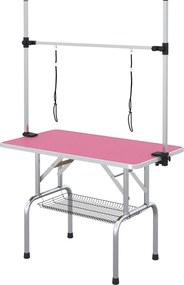 PawHut Masă de toaletat canină pliabilă cu coș metalic, bară din oțel inoxidabil reglabilă, 107x60x164 cm, roz | Aosom Romania