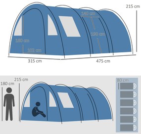 Outsunny Cort Tunel pentru 5-6 Persoane, Cort de Camping cu Doua Camere, cu Podea Cusuta, 2 Usi si Geanta de Transport | Aosom Romania