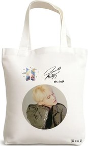 Sacosa de Panza pentru Cumparaturi, Geanta Tote, model BTS Suga, 38x34.5 cm, Alba, BEKZ®