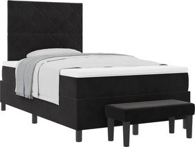 vidaXL Pat cu arcuri cu saltea cu headboard Negru 120 x 190 cm Catifea