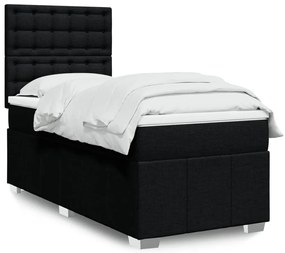 vidaXL Pat box spring cu saltea, negru, 90x190 cm, textil