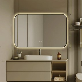 🪞 Oglindă LED cu Touch și Funcție Dezaburire – Ramă Negru, 110x70 cm, Model J187-11070 Smack