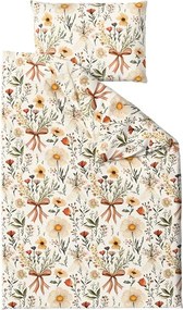Set lenjerie de pat creponata FLORAL RIBBON POLY colorata + cearsaf Jersey 180 x 200 cm bej deschis, pat dublu