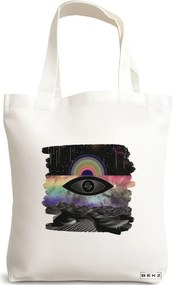 Sacosa de Panza pentru Cumparaturi, Geanta Tote, model Celestial Eye 19, 38x34.5 cm, Alba, BEKZ®