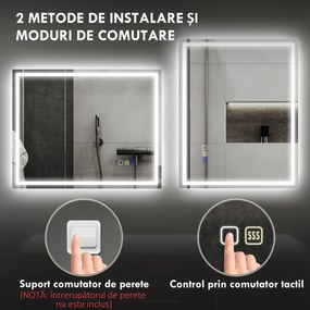 HOMCOM Oglindă Baie Bluetooth LED Antiabur Tactil | Aosom Romania