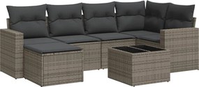 vidaXL Set canapele de grădină, 7 piese, cu perne, gri, poliratan