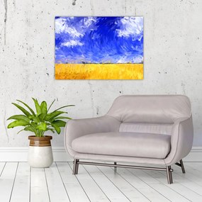 Tablou pe sticlă - Pictură în ulei, câmp auriu (70x50 cm)