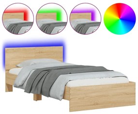 838801 vidaXL Cadru de pat cu tăblie și LED, stejar sonoma, 100x200 cm