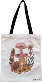 Sacosa de Panza pentru Cumparaturi, Geanta Tote, Colorful Mushrooms 7, Cu fermoar, 38x34.5 cm, Alba, BEKZ®