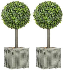 HOMCOM Set de 2 plante artificiale, arbori artificiali rezistenți la UV în ghiveci, potriviți atât pentru interior, cât și pentru exterior, din plastic, ciment, verde | Aosom Romania