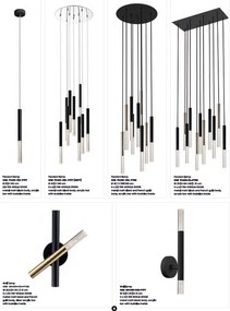 Lustra LED design minimalist cu 9 pendule One, negru mat/ french gold