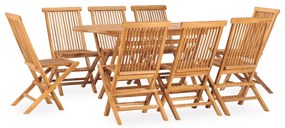 vidaXL Set mobilier de exterior pliabil, 9 piese, lemn masiv de tec