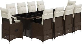 vidaXL Set bistro de grădină cu perne, 11 piese, maro, poliratan