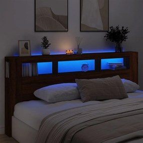 837378 vidaXL Tăblie de pat cu LED, stejar maro, 220x18,5x103,5 cm, lemn