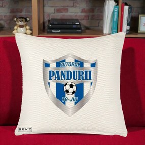 Perna Personalizata Pandurii Targu Jiu Fotbal, 40x40 cm, Crem Reliefat, Husa Detasabila, Perna Inclusa, BEKZ®