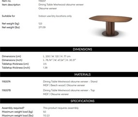 Masa Dining din Lemn, Furnir Okoume, Westwood 200x120cm