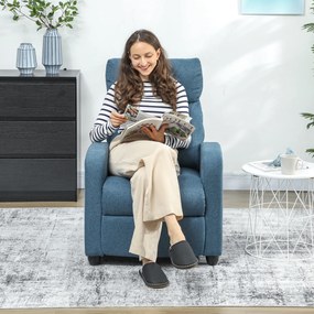 HOMCOM Fotoliu Reclinabil din Țesătură cu Efect de In cu Suport pentru Picioare, Albastru | Aosom Romania