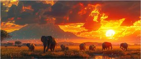 Tablou - Turmă de elefanți (120x50 cm)