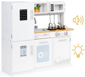 Bucătărie din lemn pentru copii cu lumini și oale
