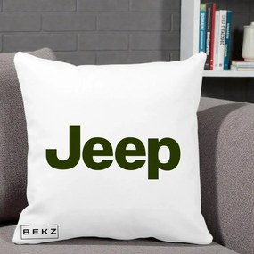 Perna Personalizata cu emblema Jeep, 40x40 cm, Alba Mata, Husa Detasabila, Perna Inclusa, BEKZ®