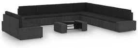 vidaXL Set mobilier de grădină cu perne, 10 piese, negru, poliratan