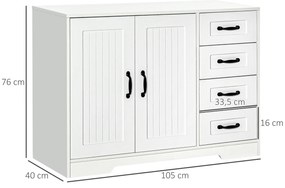 HOMCOM Comodă Sideboard, Anrichte, Stil Modern, 4 Sertare, 1 Dulap, 105 cm x 40 cm x 76 cm, Alb | Aosom Romania