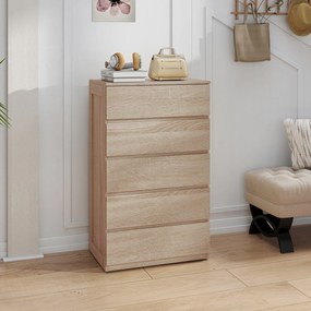 HOMCOM Comodă pentru Depozitare cu 5 Sertare, Comodă Înaltă, Comodă cu Ghidaje Metalice și Mânere Scanalate, Alb | Aosom Romania