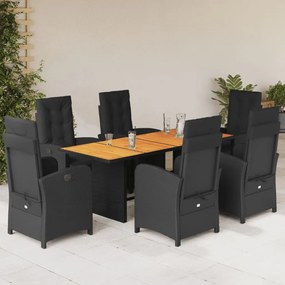 3212504 vidaXL Set mobilier de grădină cu perne, 7 piese, negru, poliratan