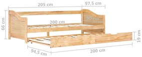 Cadru pat canapea, extensibil, 90 x 200 cm, lemn de pin Maro