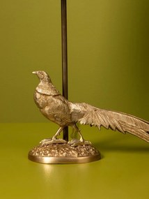Lampă de masă din bumbac bej, cu structură din alamă aurie în formă de fazan, finisaj vintage, 48×30 cm, „Pheasant"