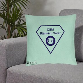 Perna Personalizata CSM Ramnicu Sarat Fotbal, 40x40 cm, Verde Menta, Husa Detasabila, Perna Inclusa, BEKZ®