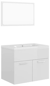 3070871 vidaXL Set mobilier de baie, alb extralucios, lemn prelucrat