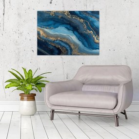 Tablou pe sticlă - Abstracție marmură albastră (70x50 cm)